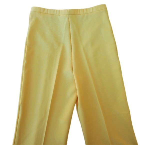 30W Vintage 70s Pants Yellow Ribbed Double Knit Polyester Pull On Front Crease - Picture 5 of 7